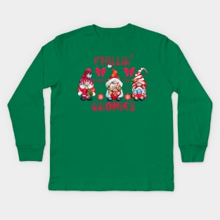 Chillin' With My Gnomies Funny Christmas Kids Long Sleeve T-Shirt